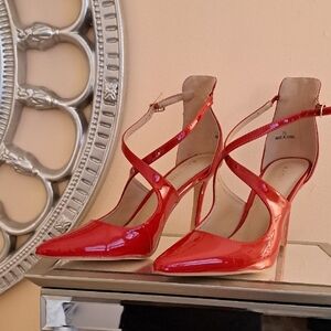 KAYLEEN By Los Angeles Red Patent Pointed-Toe Strappy Stiletto Heels